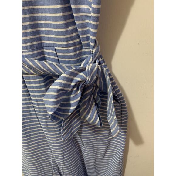 OC Order Plus Linen Jumpsuit Wide Leg Pantsuit Romper Blue Striped Beach Boho L‎ - Picture 3 of 16